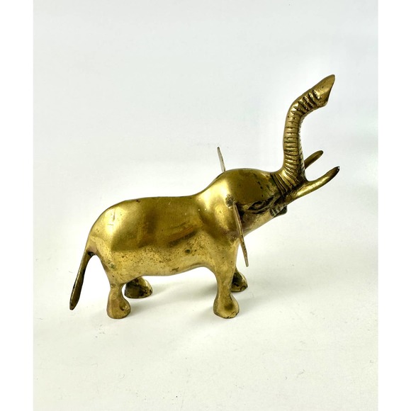 Vintage Solid Brass Elephant Statues Figurines Adult And Baby Trunk Up Good Luck - Picture 10 of 15